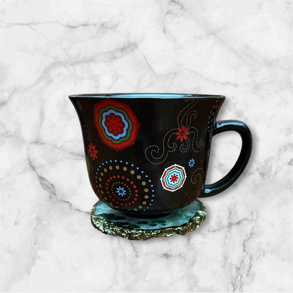 Large Boho Medallion + Flower Coffee / Soup Mug